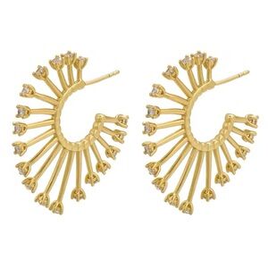 Anthro Gold Rhinestone Sunburst Hoop Earrings